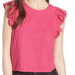BP. Linen Blend Ruffle Sleeve Top Style BP379811MI